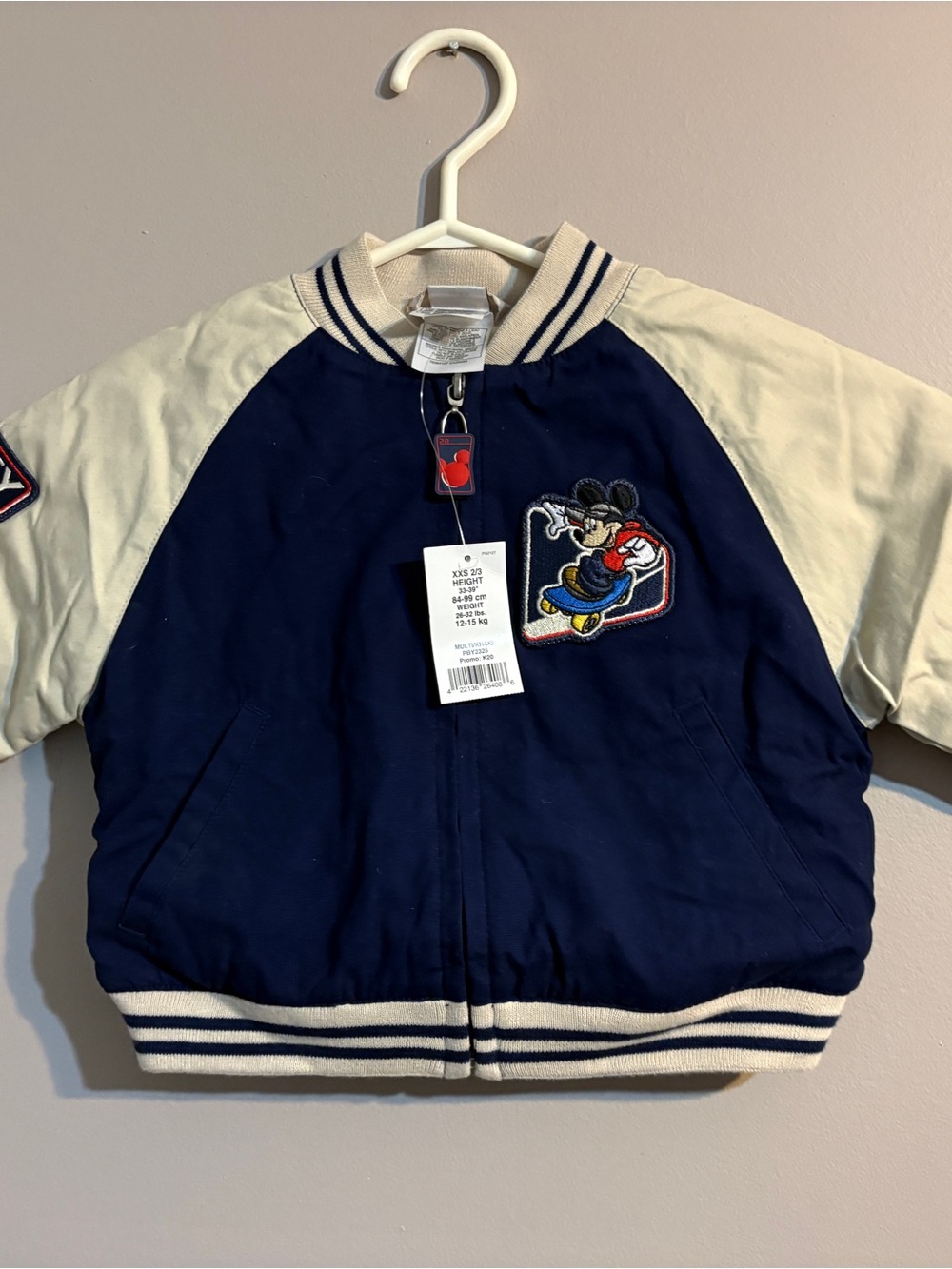Disney Navy and Cream Mickey Patch Puffer Jacket